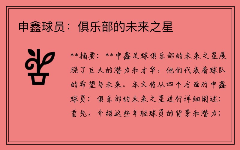 申鑫球员：俱乐部的未来之星