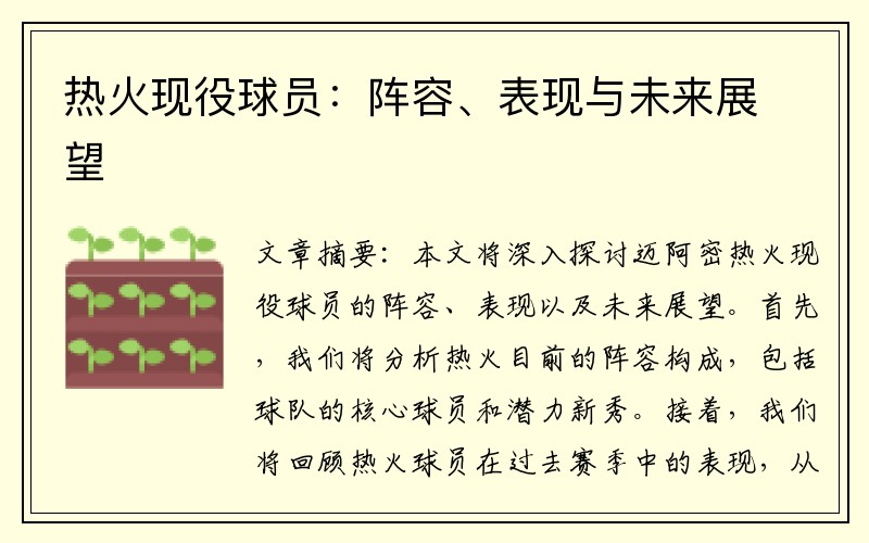 热火现役球员：阵容、表现与未来展望