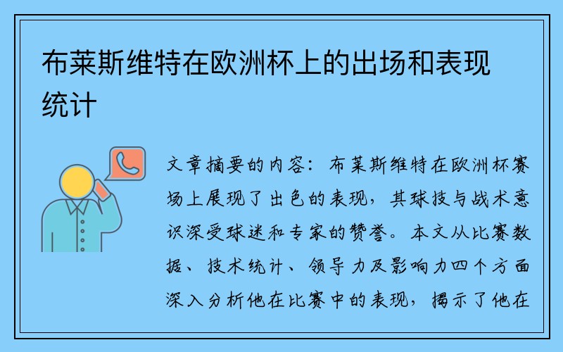 布莱斯维特在欧洲杯上的出场和表现统计