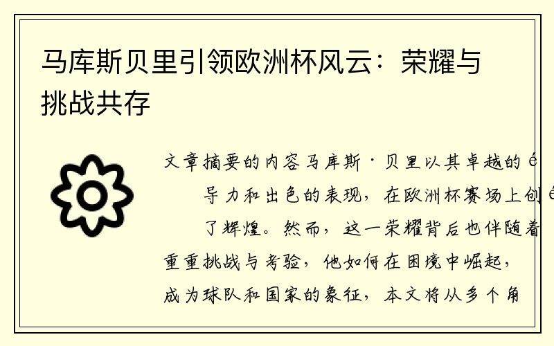 马库斯贝里引领欧洲杯风云：荣耀与挑战共存